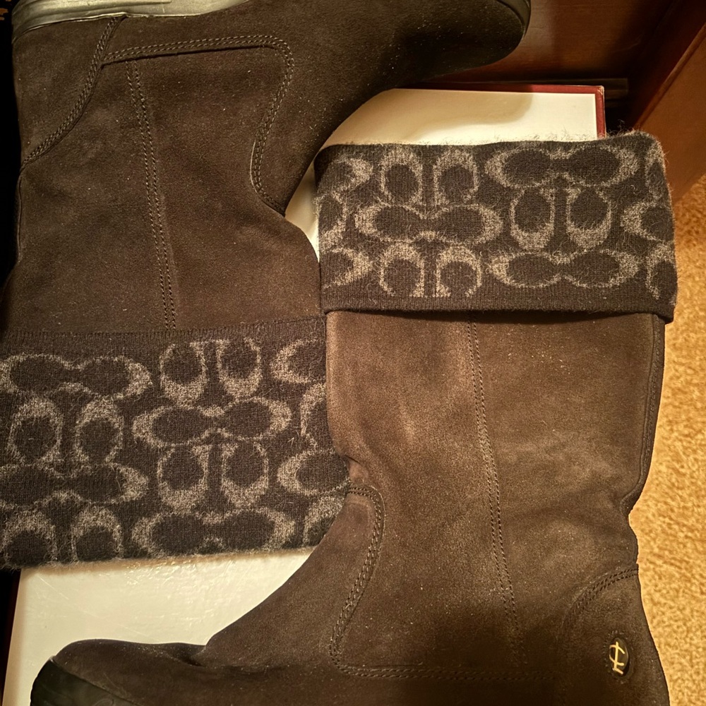 Coach Black Fold-Over Suede Boots